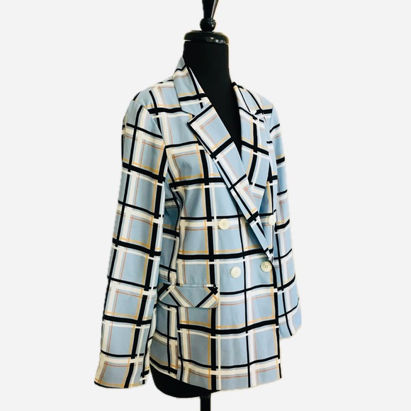 TopShop Blue Window Pane Plaid Blazer - Picture 3 of 13